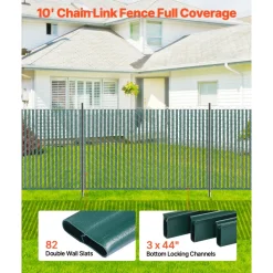 VEVOR Bottom Locking Privacy Slats, Double-Wall Vertical Bottom-Locking Slats for Chain-Link Fence, High-Density HDPE Chain Link Slats Ideally Fit 4' High Fence for Garden, Farm, Sports Field(Green)