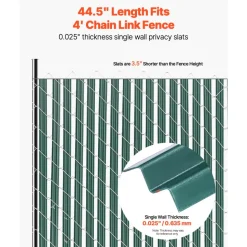 VEVOR Bottom Locking Privacy Slats, Double-Wall Vertical Bottom-Locking Slats with Wings for Chain-Link Fence, High-Density HDPE Chain Link Slats Ideally Fit 4' High Fence for Garden and Farm(Green)