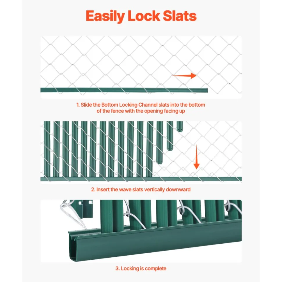 VEVOR Bottom Locking Privacy Slats, Double-Wall Vertical Bottom-Locking Slats with Wings for Chain-Link Fence, High-Density HDPE Chain Link Slats Ideally Fit 4' High Fence for Garden and Farm(Green)