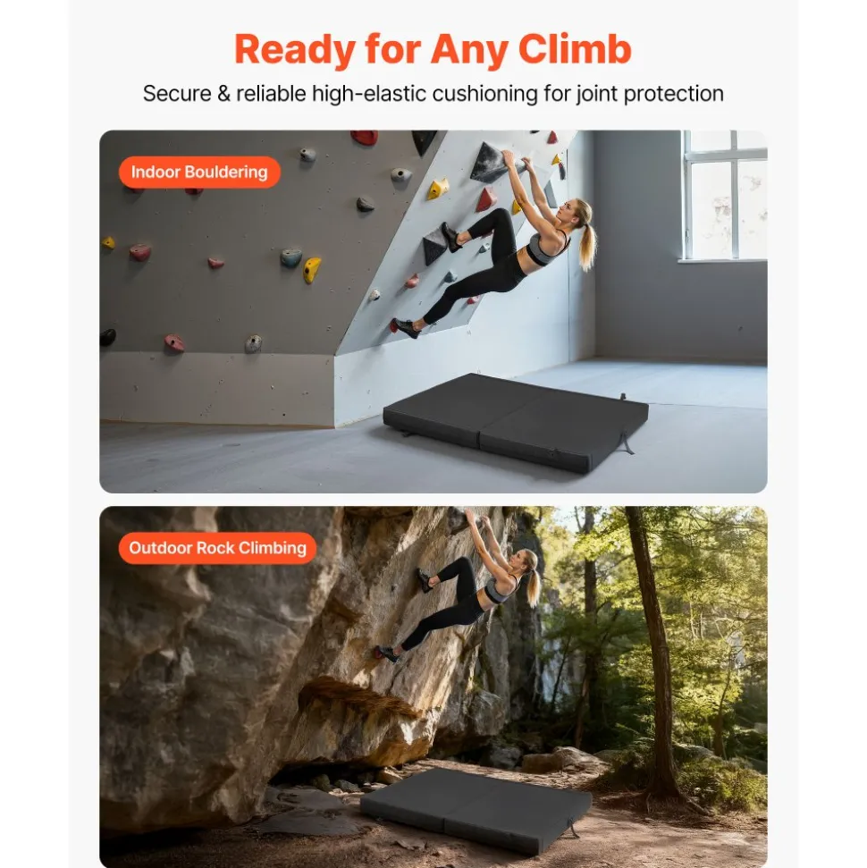 VEVOR Bouldering Crash Pad, Bi-Fold Rock Climbing Crash Pad with Adjustable Backpack Straps and Handle, Foldable Lightweight for Indoor Bouldering & Outdoor Climbing, Folded Size 35.6" x 24" x 8.3"
