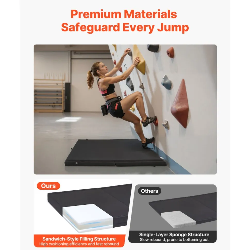 VEVOR Bouldering Crash Pad, Bi-Fold Rock Climbing Crash Pad with Adjustable Backpack Straps and Handle, Foldable Lightweight for Indoor Bouldering & Outdoor Climbing, Folded Size 35.6" x 24" x 8.3"