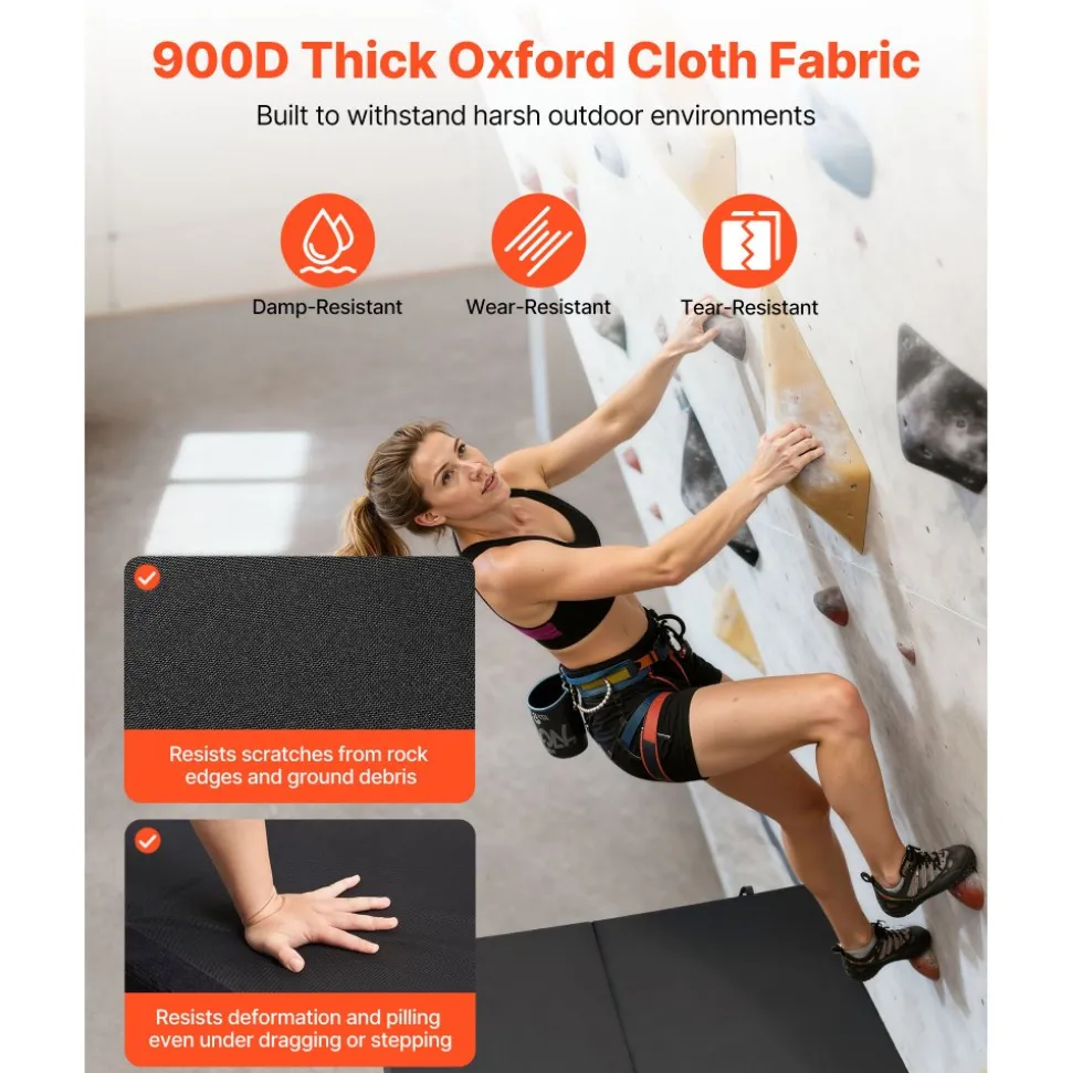 VEVOR Bouldering Crash Pad, Bi-Fold Rock Climbing Crash Pad with Adjustable Backpack Straps and Handle, Foldable Lightweight for Indoor Bouldering & Outdoor Climbing, Folded Size 35.6" x 24" x 8.3"