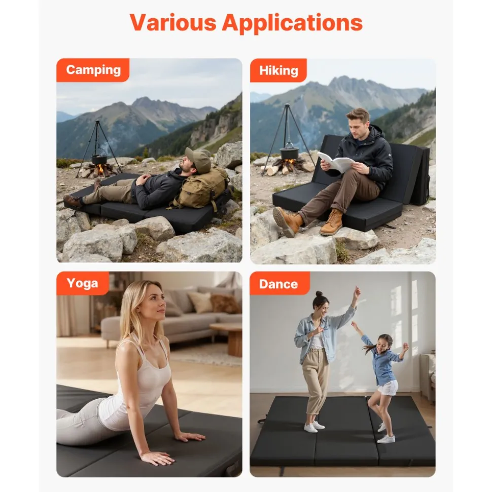 VEVOR Bouldering Crash Pad, Tri-Fold Rock Climbing Crash Pad with Adjustable Backpack Straps and Handle, Foldable Lightweight for Indoor Bouldering & Outdoor Climbing, Folded Size 48" x 22.2" x 15"