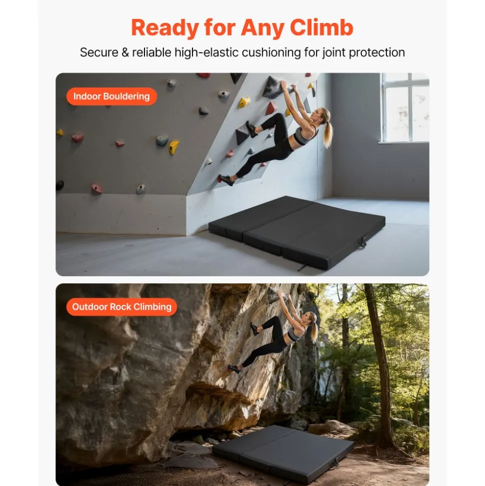 VEVOR Bouldering Crash Pad, Tri-Fold Rock Climbing Crash Pad with Adjustable Backpack Straps and Handle, Foldable Lightweight for Indoor Bouldering & Outdoor Climbing, Folded Size 48" x 22.2" x 15"