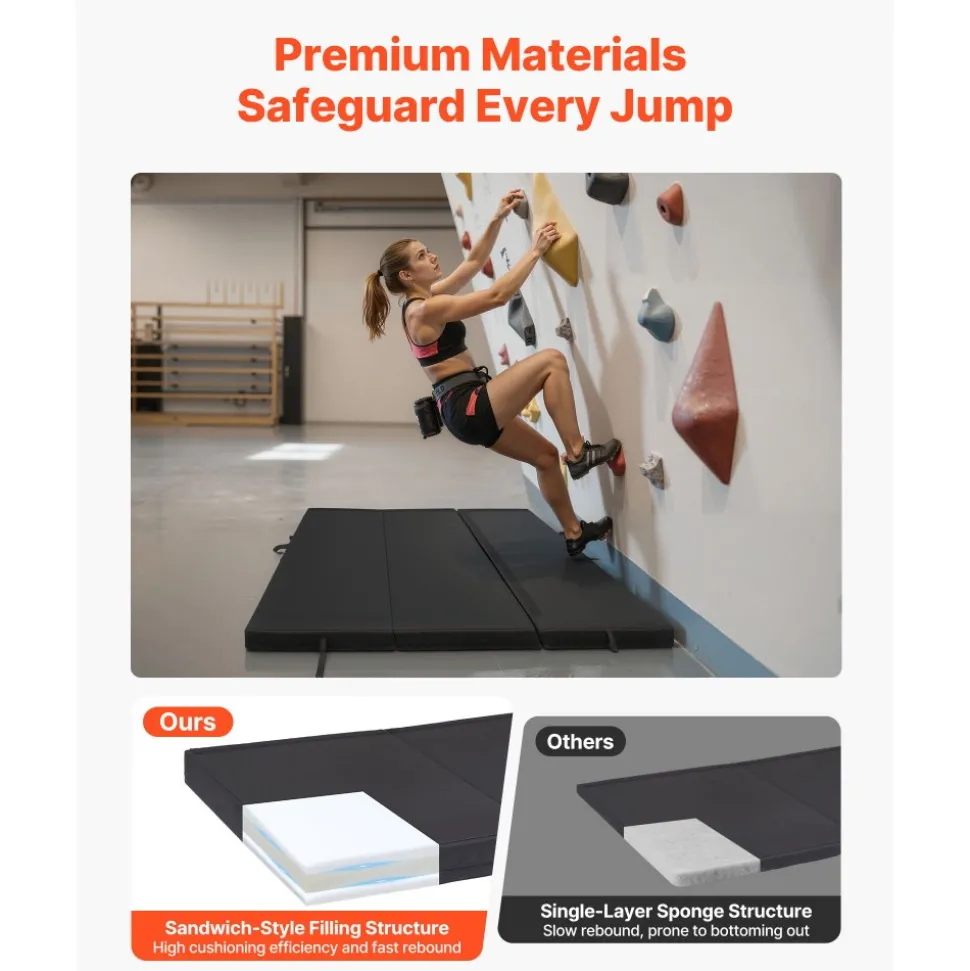 VEVOR Bouldering Crash Pad, Tri-Fold Rock Climbing Crash Pad with Adjustable Backpack Straps and Handle, Foldable Lightweight for Indoor Bouldering & Outdoor Climbing, Folded Size 48" x 22.2" x 15"