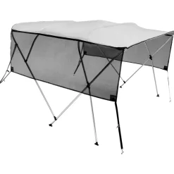 VEVOR 4 Bow Bimini Top Boat Cover, Detachable Mesh Sidewalls, 600D Polyester Canopy with 1" Aluminum Alloy Frame, Includes Storage Boot, 2 Straps, 2 Support Poles, 8'L x 54"H x 91"-96"W, Light Grey