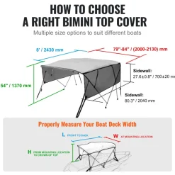 VEVOR 4 Bow Bimini Top Boat Cover, Detachable Mesh Sidewalls, 600D Polyester Canopy with 1