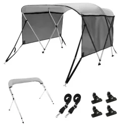 VEVOR 3 Bow Bimini Top Boat Cover, Detachable Mesh Sidewalls, 600D Polyester Canopy with 1