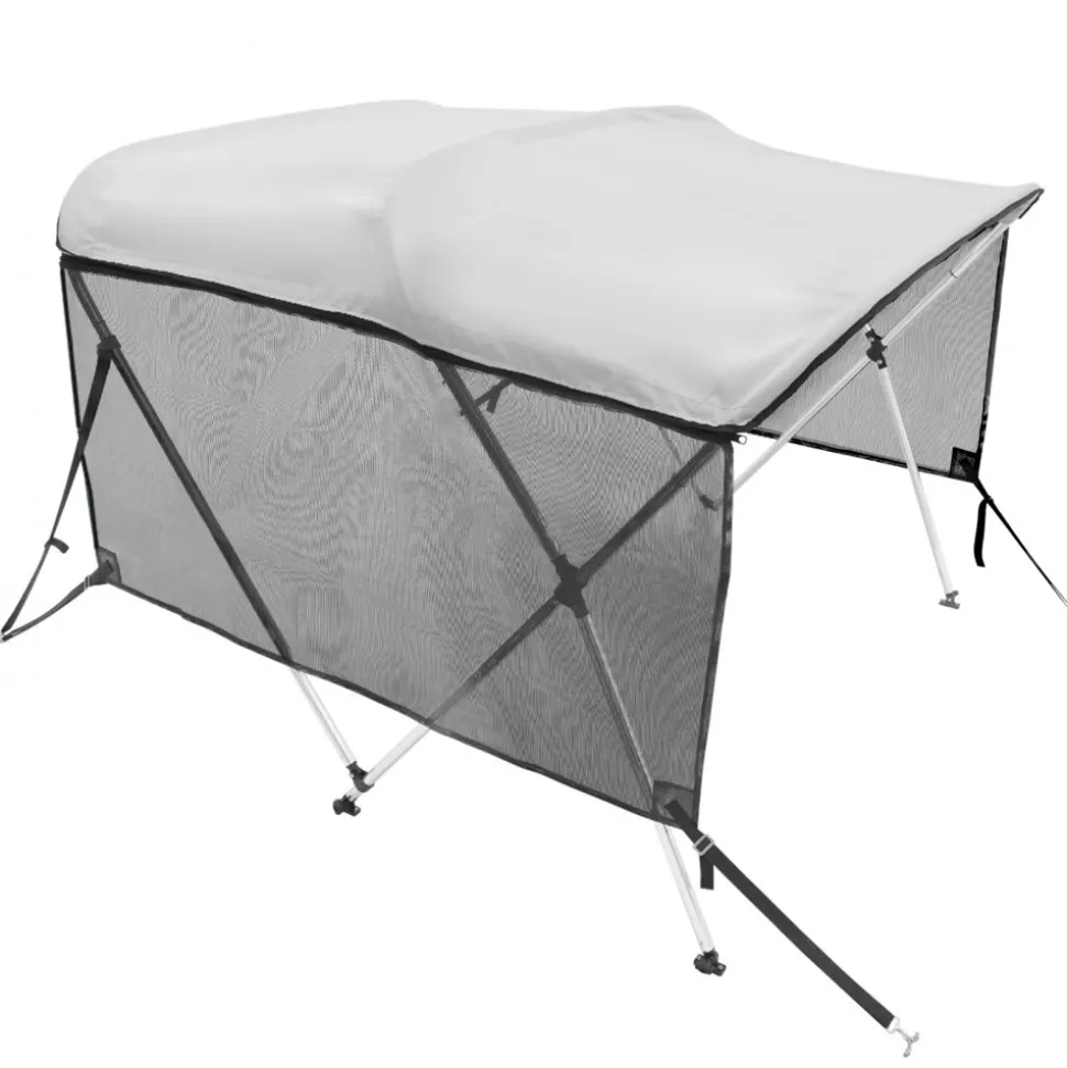 VEVOR 3 Bow Bimini Top Boat Cover, Detachable Mesh Sidewalls, 600D Polyester Canopy with 1" Aluminum Alloy Frame, Includes Storage Boot, 2 Support Poles, 2 Straps, 6'L x 46"H x 61"-66"W, Light Grey