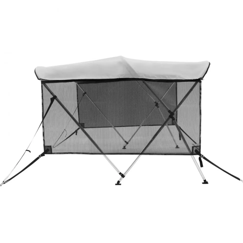 VEVOR 3 Bow Bimini Top Boat Cover, Detachable Mesh Sidewalls, 600D Polyester Canopy with 1" Aluminum Alloy Frame, Includes Storage Boot, 2 Support Poles, 2 Straps, 6'L x 46"H x 61"-66"W, Light Grey