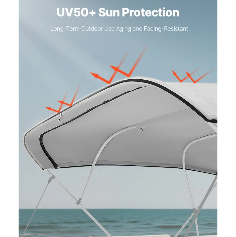VEVOR 4 Bow Bimini Top Replacement Cover, 8 ft Long Durable 600D Marine Grade Waterproof Sun Shade Boat Canopy with Storage Boot, Easy Install Zipper Sleeve Awning, 96"L x (97"-103")W, Gray (No Frame)