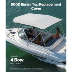 VEVOR 4 Bow Bimini Top Replacement Cover, 8 ft Long Durable 600D Marine Grade Waterproof Sun Shade Boat Canopy with Storage Boot, Easy Install Zipper Sleeve Awning, 96