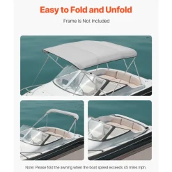 VEVOR 4 Bow Bimini Top Replacement Cover, 8 ft Long, Durable 600D Marine Grade Waterproof Sun Shade Boat Canopy with Storage Boot, Easy Install Zipper Sleeve Awning, 96