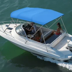 VEVOR 4 Bow Bimini Top Replacement Cover, 8 ft Long Durable 600D Marine Grade Waterproof Sun Shade Boat Canopy with Storage Boot, Easy Install Zipper Sleeve Awning, 96"L x (97"-103")W, Blue (No Frame)