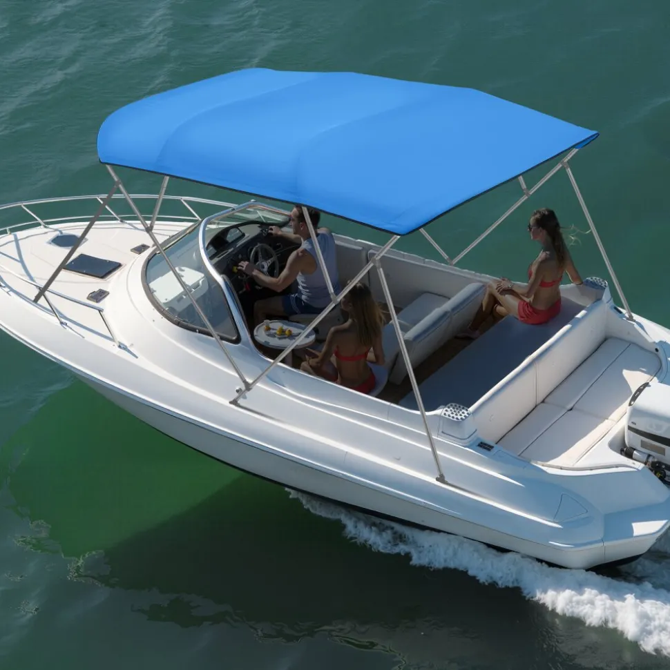 VEVOR 4 Bow Bimini Top Replacement Cover, 8 ft Long Durable 600D Marine Grade Waterproof Sun Shade Boat Canopy with Storage Boot, Easy Install Zipper Sleeve Awning, 96"L x (97"-103")W, Blue (No Frame)
