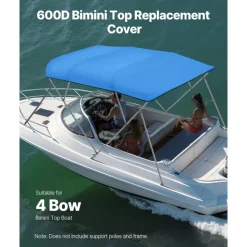 VEVOR 4 Bow Bimini Top Replacement Cover, 8 ft Long Durable 600D Marine Grade Waterproof Sun Shade Boat Canopy with Storage Boot, Easy Install Zipper Sleeve Awning, 96