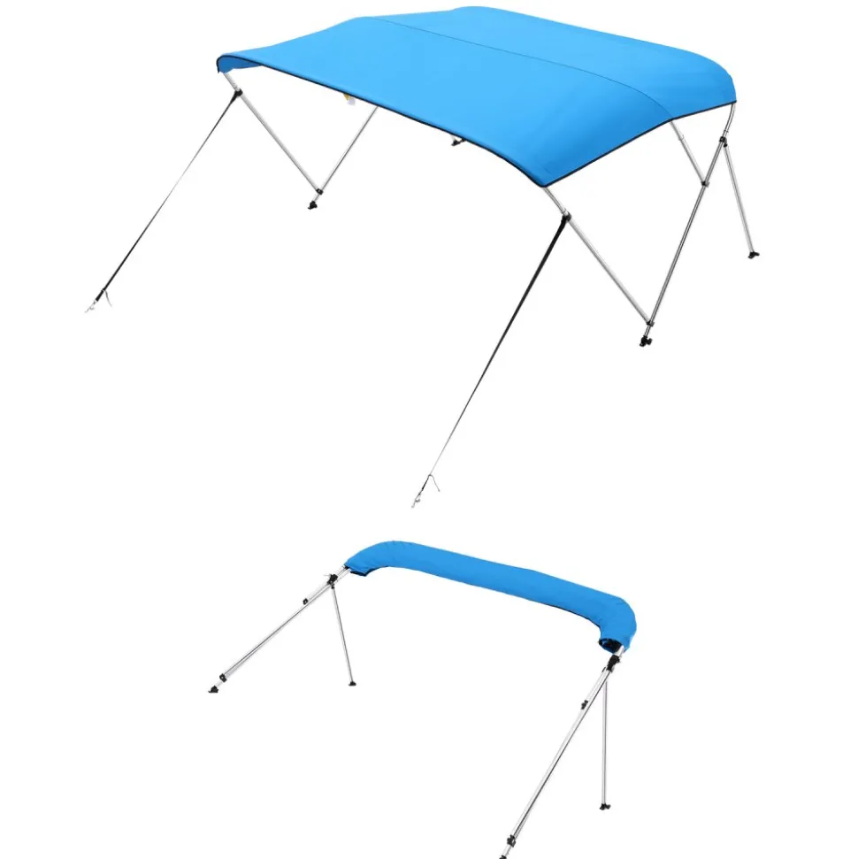 VEVOR 3 Bow Boat Bimini Top, 600D Polyester Canopy with Aluminum Alloy Frame, Waterproof & Sun Shade Boat Awning Canopy with Storage Bag, 2 Support Poles, 4 Straps, 72"Lx(73"-78")Wx46"H, Pacific Blue