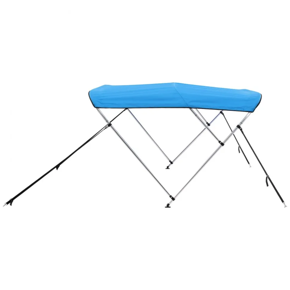 VEVOR 3 Bow Boat Bimini Top, 600D Polyester Canopy with Aluminum Alloy Frame, Waterproof & Sun Shade Boat Awning Canopy with Storage Bag, 2 Support Poles, 4 Straps, 72"Lx(73"-78")Wx46"H, Pacific Blue