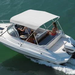 VEVOR 3 Bow Boat Bimini Tops, 600D Polyester Canopy with Aluminum Alloy Frame, Waterproof & Sun Shade Boat Awning Canopy with Storage Bag, 2 Support Poles, 4 Straps, 6'Lx(61