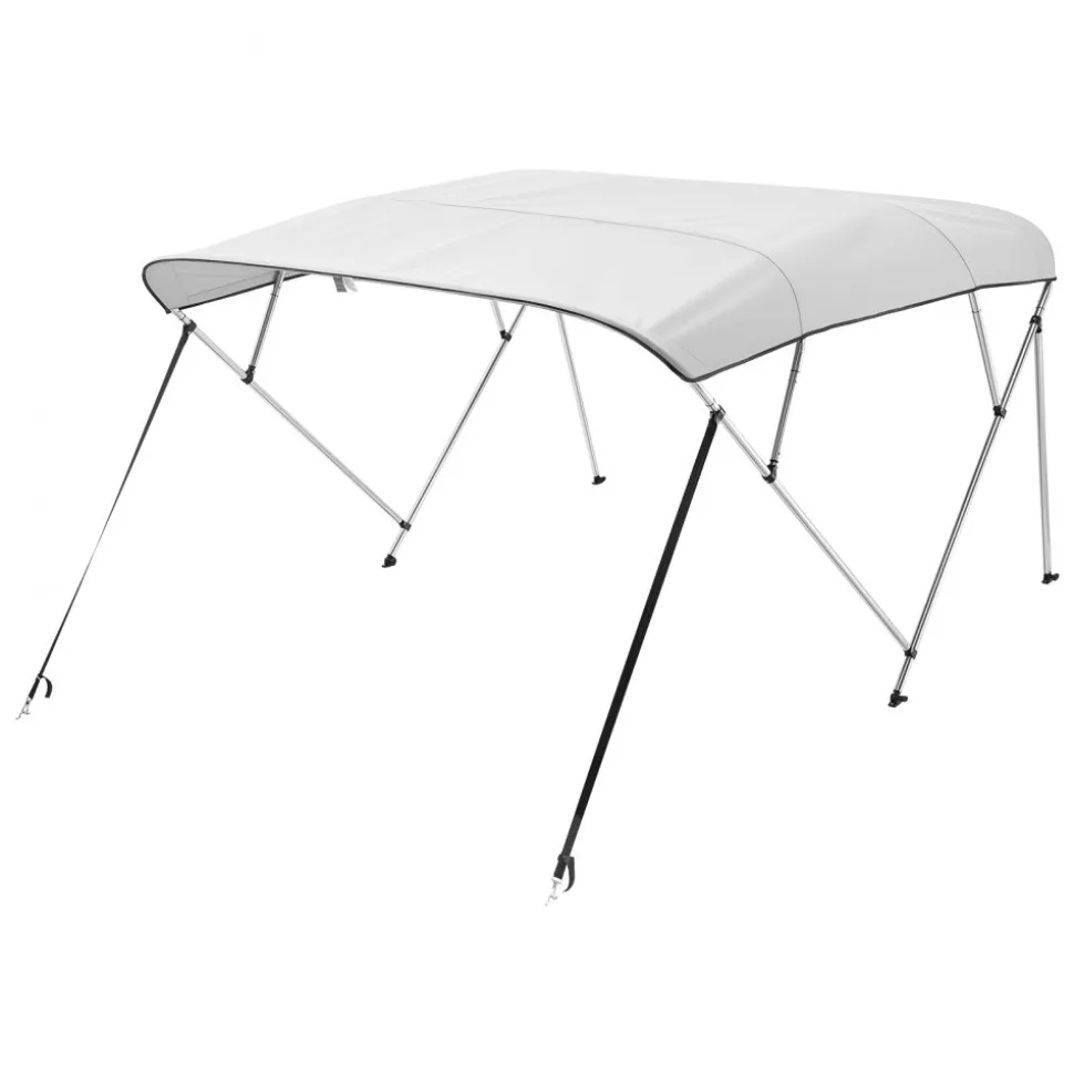 VEVOR 4 Bow Boat Bimini Tops, 600D Polyester Canopy with Aluminum Alloy Frame, Waterproof & Sun Shade Boat Awning Canopy with Storage Bag, 2 Support Poles, 4 Straps, 96"Lx(79"-84")Wx54"H, Light Grey