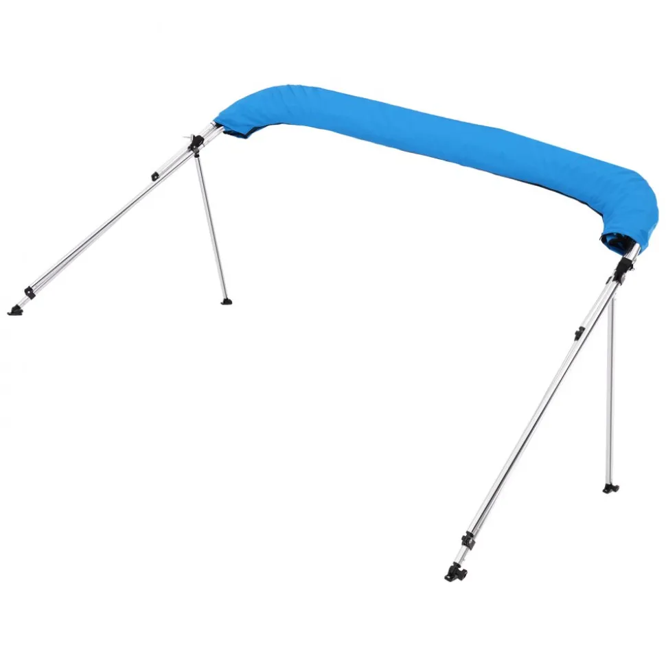 VEVOR 3 Bow Boat Bimini Tops, 600D Polyester Canopy with Aluminum Alloy Frame, Waterproof & Sun Shade Boat Awning Canopy with Storage Bag, 2 Support Poles, 4 Straps, 72"Lx(79"-84")Wx46"H, Pacific Blue