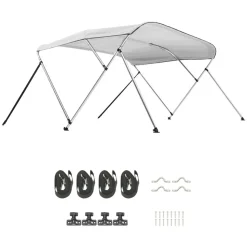 VEVOR 3 Bow Boat Bimini Tops, 600D Polyester Canopy with Aluminum Alloy Frame, Waterproof & Sun Shade Boat Awning Canopy with Storage Bag, 2 Support Poles, 4 Straps, 72