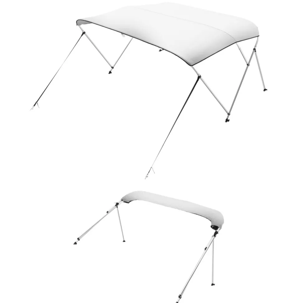 VEVOR 3 Bow Boat Bimini Tops, 600D Polyester Canopy with Aluminum Alloy Frame, Waterproof & Sun Shade Boat Awning Canopy with Storage Bag, 2 Support Poles, 4 Straps, 72"Lx(79"-84")Wx46"H, Light Grey
