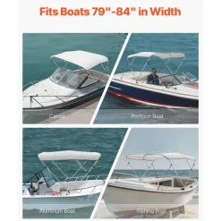 VEVOR 3 Bow Boat Bimini Tops, 600D Polyester Canopy with Aluminum Alloy Frame, Waterproof & Sun Shade Boat Awning Canopy with Storage Bag, 2 Support Poles, 4 Straps, 72