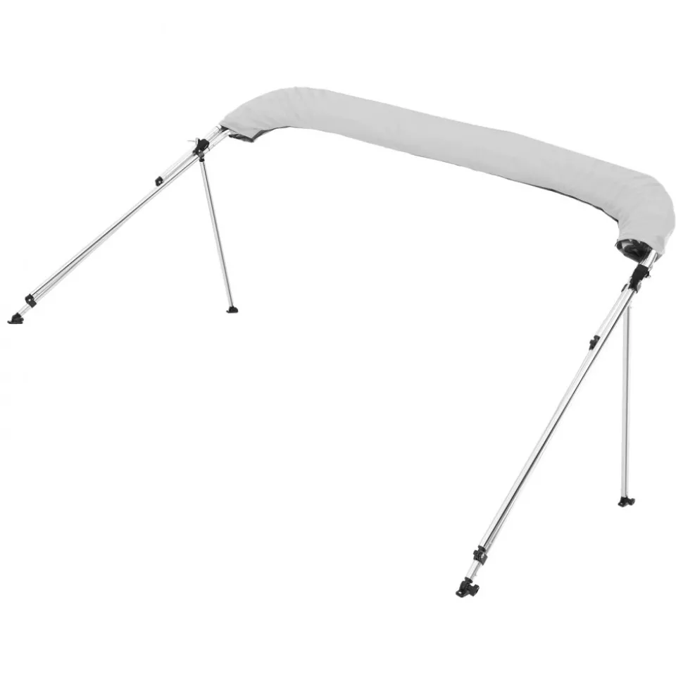 VEVOR 3 Bow Boat Bimini Tops, 600D Polyester Canopy with Aluminum Alloy Frame, Waterproof & Sun Shade Boat Awning Canopy with Storage Bag, 2 Support Poles, 4 Straps, 72"Lx(79"-84")Wx46"H, Light Grey