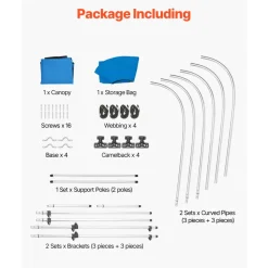VEVOR 3 Bow Boat Bimini Tops, 600D Polyester Canopy with Aluminum Alloy Frame, Waterproof & Sun Shade Boat Awning Canopy with Storage Bag, 2 Support Poles, 4 Straps, 6'Lx(54"-60")Wx46"H, Pacific Blue
