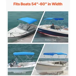 VEVOR 3 Bow Boat Bimini Tops, 600D Polyester Canopy with Aluminum Alloy Frame, Waterproof & Sun Shade Boat Awning Canopy with Storage Bag, 2 Support Poles, 4 Straps, 6'Lx(54