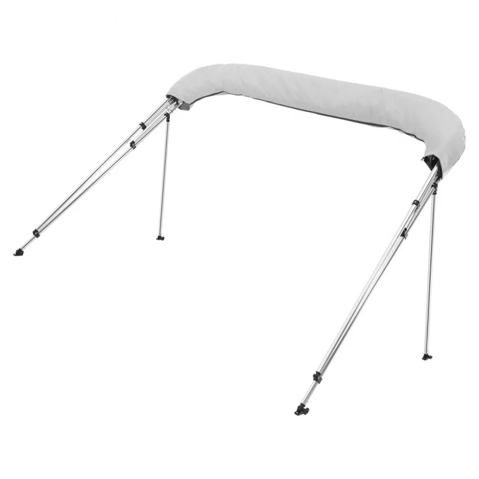 VEVOR 4 Bow Boat Bimini Tops, 600D Polyester Canopy with Aluminum Alloy Frame, Waterproof & Sun Shade Boat Awning Canopy with Storage Bag, 2 Support Poles, 4 Straps, 96"Lx(85"-90")Wx54"H, Light Grey