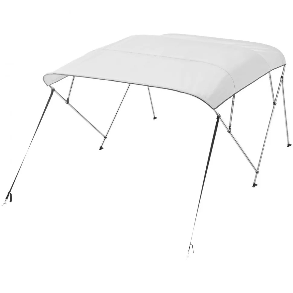 VEVOR 4 Bow Boat Bimini Tops, 600D Polyester Canopy with Aluminum Alloy Frame, Waterproof & Sun Shade Boat Awning Canopy with Storage Bag, 2 Support Poles, 4 Straps, 96"Lx(67"-72")Wx54"H, Light Grey