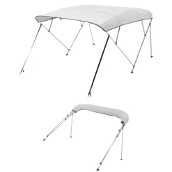 VEVOR 4 Bow Boat Bimini Tops, 600D Polyester Canopy with Aluminum Alloy Frame, Waterproof & Sun Shade Boat Awning Canopy with Storage Bag, 2 Support Poles, 4 Straps, 96"Lx(73"-78")Wx54"H, Light Grey