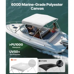 VEVOR 3 Bow Boat Bimini Tops, 600D Polyester Canopy with Aluminum Alloy Frame, Waterproof & Sun Shade Boat Awning Canopy with Storage Bag, 2 Support Poles, 4 Straps, 6'Lx(61"-66")W x46"H, Pacific Blue