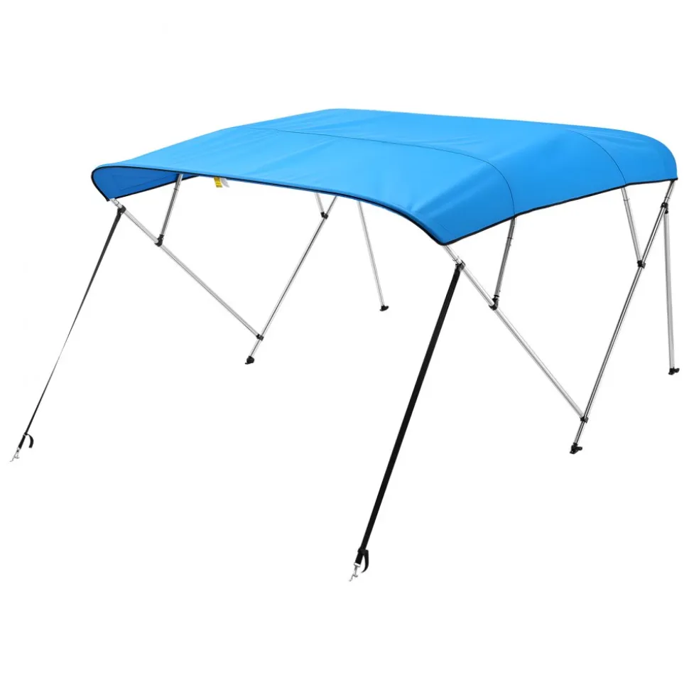 VEVOR 4 Bow Boat Bimini Tops, 600D Polyester Canopy with Aluminum Alloy Frame, Waterproof & Sun Shade Boat Awning Canopy with Storage Bag, 2 Support Poles, 4 Straps, 8'Lx(91"-96")Wx54"H, Light Grey