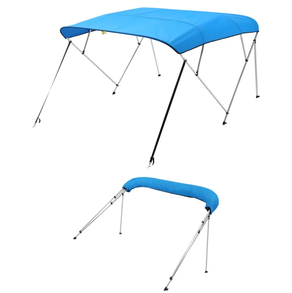 VEVOR 4 Bow Boat Bimini Tops, 600D Polyester Canopy with Aluminum Alloy Frame, Waterproof & Sun Shade Boat Awning Canopy with Storage Bag, 2 Support Poles, 4 Straps, 8'Lx(91"-96")Wx54"H, Light Grey