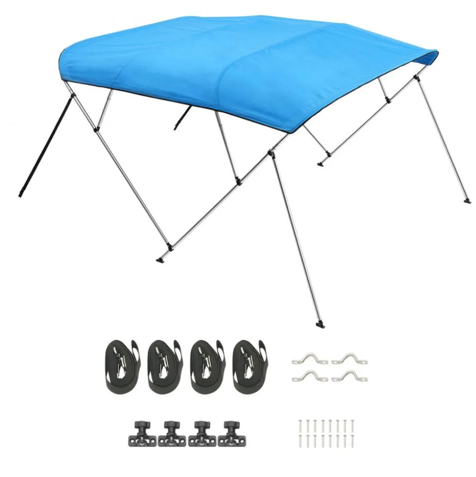 VEVOR 4 Bow Boat Bimini Tops, 600D Polyester Canopy with Aluminum Alloy Frame, Waterproof & Sun Shade Boat Awning Canopy with Storage Bag, 2 Support Poles, 4 Straps, 8'Lx(91"-96")Wx54"H, Light Grey