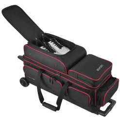 VEVOR Bowling Ball Bag, 3 Ball Double Roller Bowling Bag with Wheels, Featuring a Separate Compartment for Shoes (Up To US Size 16) & Oversized Accessory Pocket, Retractable Handle Extends to 41.34 in