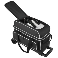 VEVOR Bowling Ball Bag, 3 Ball Double Roller Bowling Bag with Wheels, Featuring a Separate Compartment for Shoes (Up To US Size 16) & Oversized Accessory Pocket, Retractable Handle Extends to 41.34 in