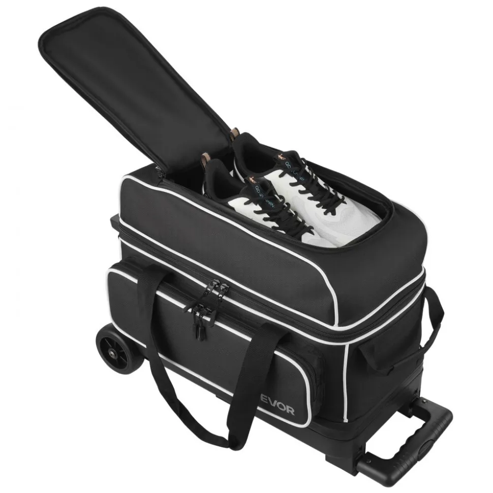 VEVOR Bowling Ball Bag, 3 Ball Double Roller Bowling Bag with Wheels, Featuring a Separate Compartment for Shoes (Up To US Size 16) & Oversized Accessory Pocket, Retractable Handle Extends to 41.34 in
