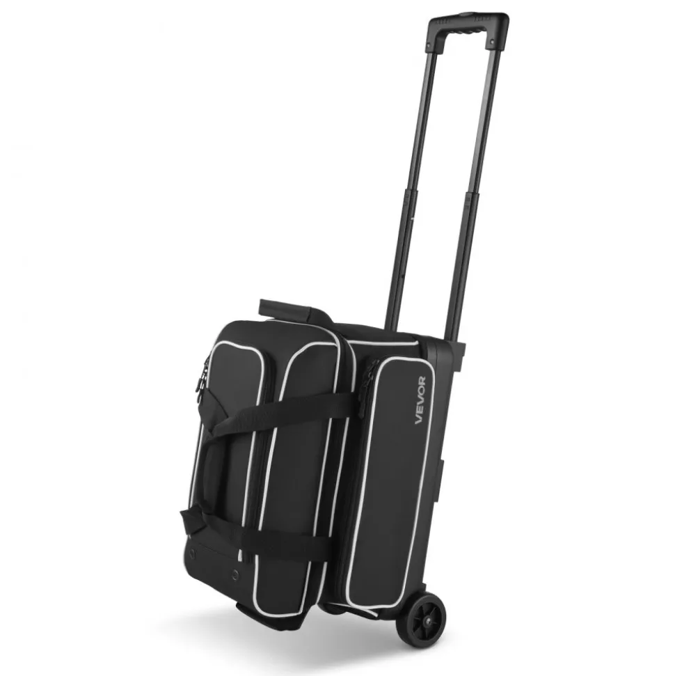 VEVOR Bowling Ball Bag, 3 Ball Double Roller Bowling Bag with Wheels, Featuring a Separate Compartment for Shoes (Up To US Size 16) & Oversized Accessory Pocket, Retractable Handle Extends to 41.34 in