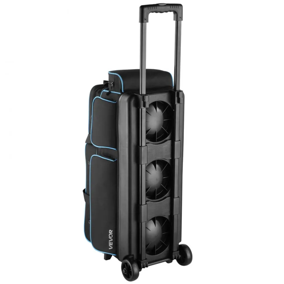 VEVOR Bowling Ball Bag, 3 Ball Double Roller Bowling Bag with Wheels, Featuring a Separate Compartment for Shoes (Up To US Size 16) & Oversized Accessory Pocket, Retractable Handle Extends to 41.34 in