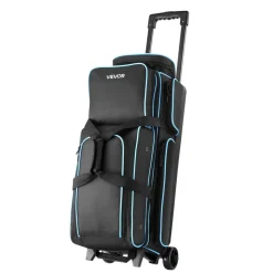 VEVOR Bowling Ball Bag, 3 Ball Double Roller Bowling Bag with Wheels, Featuring a Separate Compartment for Shoes (Up To US Size 16) & Oversized Accessory Pocket, Retractable Handle Extends to 41.34 in
