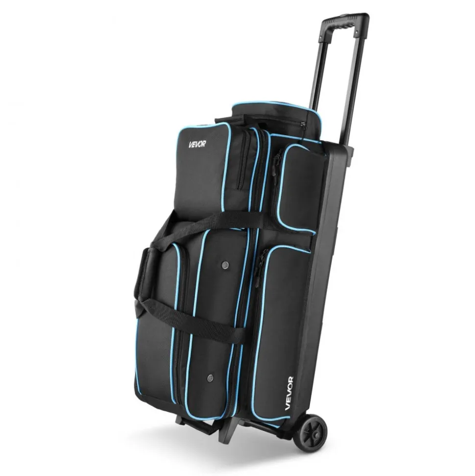VEVOR Bowling Ball Bag, 3 Ball Double Roller Bowling Bag with Wheels, Featuring a Separate Compartment for Shoes (Up To US Size 16) & Oversized Accessory Pocket, Retractable Handle Extends to 41.34 in