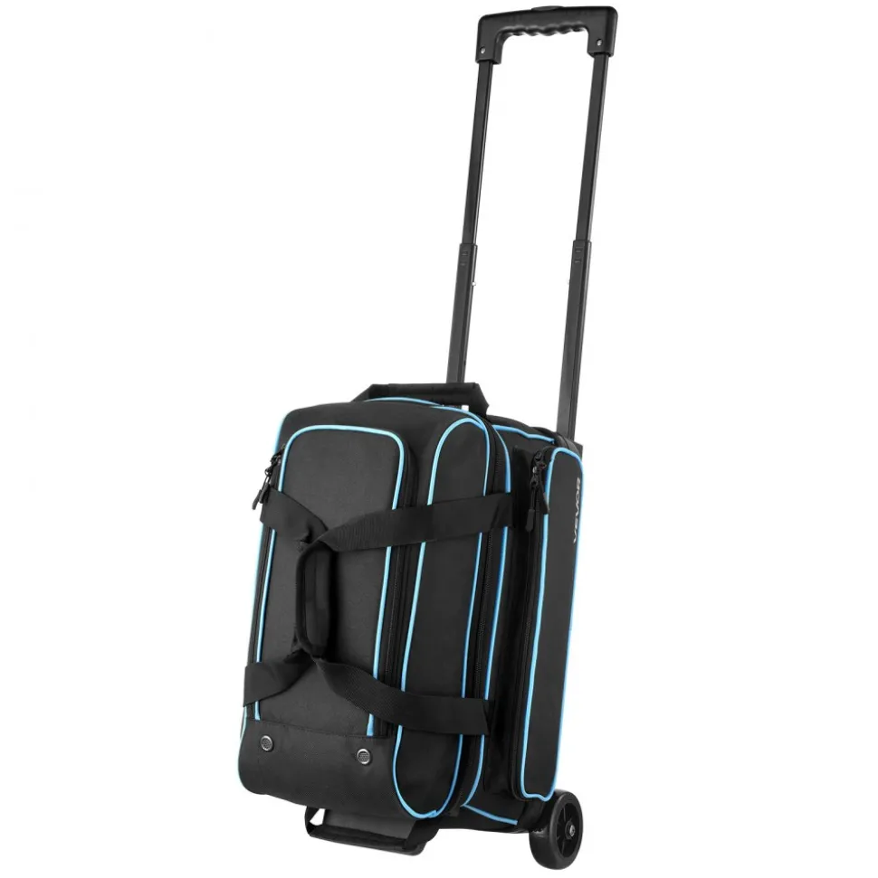 VEVOR Bowling Ball Bag, 2 Ball Double Roller Bowling Bag with Wheels, Featuring a Separate Compartment for Shoes (Up To US Size 16) & Oversized Accessory Pocket, Retractable Handle Extends to 41.32 in