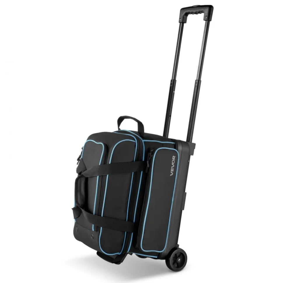 VEVOR Bowling Ball Bag, 2 Ball Double Roller Bowling Bag with Wheels, Featuring a Separate Compartment for Shoes (Up To US Size 16) & Oversized Accessory Pocket, Retractable Handle Extends to 41.32 in