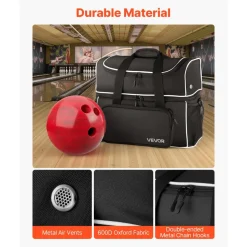 VEVOR Bowling Ball Bag, 2 Ball Four Roller Bowling Bag with Wheels, Featuring a Separate Compartment for Shoes (Up To US Size 16) & Oversized Accessory Pocket, Retractable Handle Extends to 37.4 in