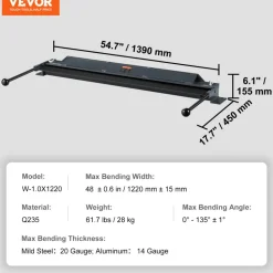 VEVOR Box and Pan Brake, 48-Inch, 0-130 Degrees Sheet Metal Bending Brake, Portable Mini Metal Bender with 20 Gauge Low Carbon Steel 14 Gauge Aluminum Capacity Power Handle, for Metal Bending