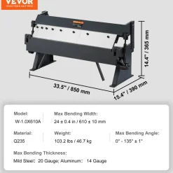 VEVOR Box and Pan Brake, 24-Inch, 0-130 Degrees Sheet Metal Bending Brake, Portable Metal Bender with 20 Gauge Low Carbon Steel 14 Gauge Aluminum Capacity, 5 Adjustable Fingers for Metal Bending